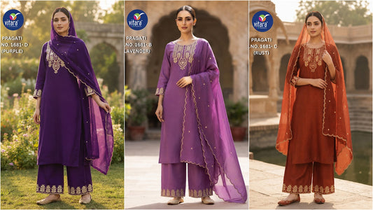 Pragati Vitara Crape Silk Readymade Plazzo Style Suits Wholesale