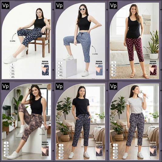 Print 0402 Vp Hosiery Cotton Womens Capri Wholesale Price