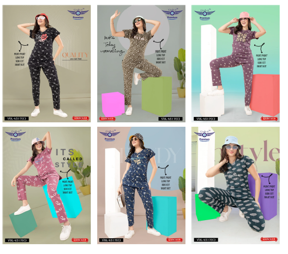 Print 4517 C Grab It Sinker Kurta Night Suits Exporter Ahmedabad