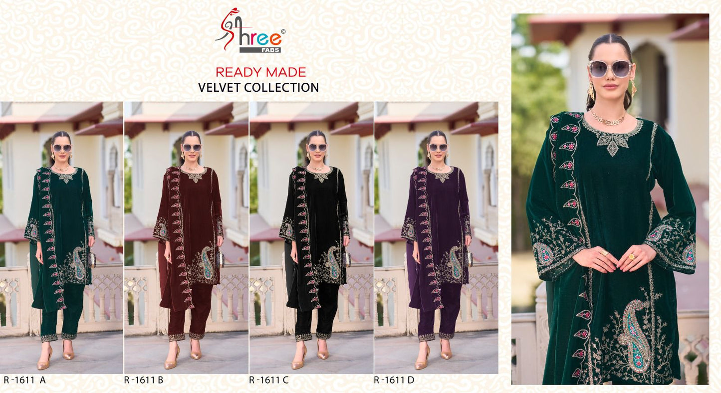 R 1611 Shree Fabs Readymade Velvet Suits Wholesaler India
