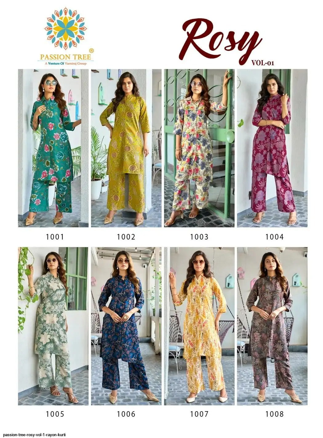 Rosy Vol 1 Passion Tree Reyon Kurti Plazzo Set Wholesaler Gujarat