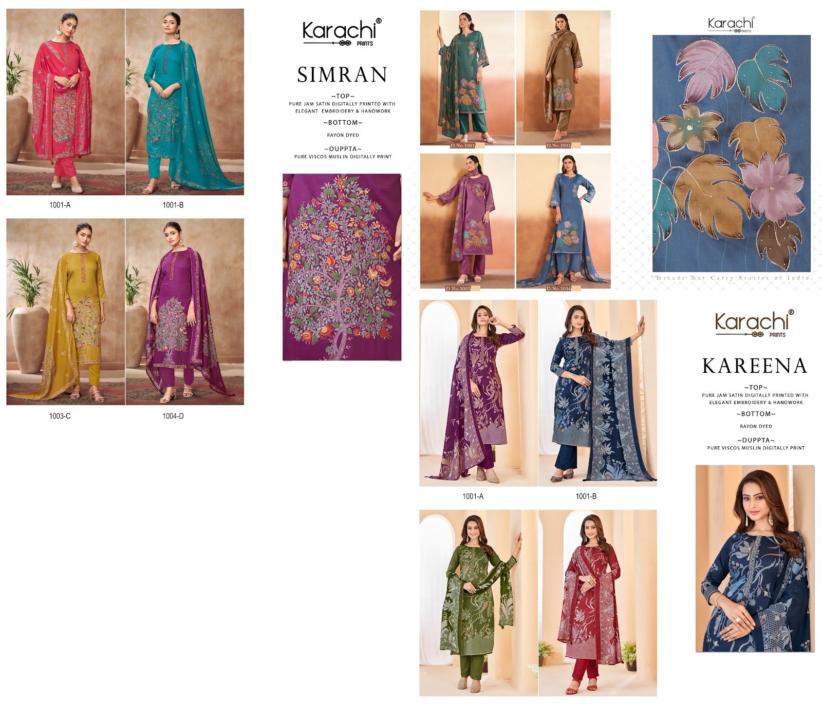 Ruhi-Simran-Kareena Karachi Prints Jam Satin Pant Style Suits Wholesale