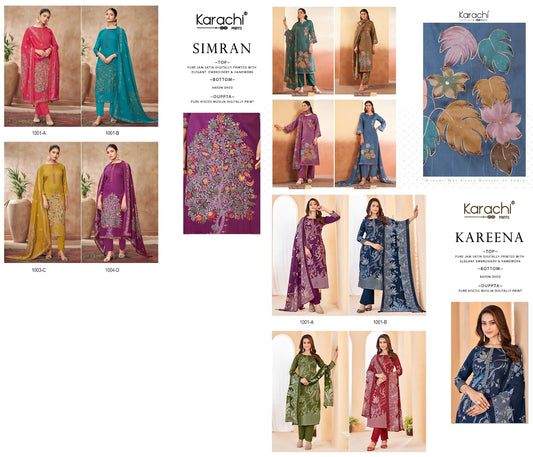 Ruhi-Simran-Kareena Karachi Prints Jam Satin Pant Style Suits Wholesale