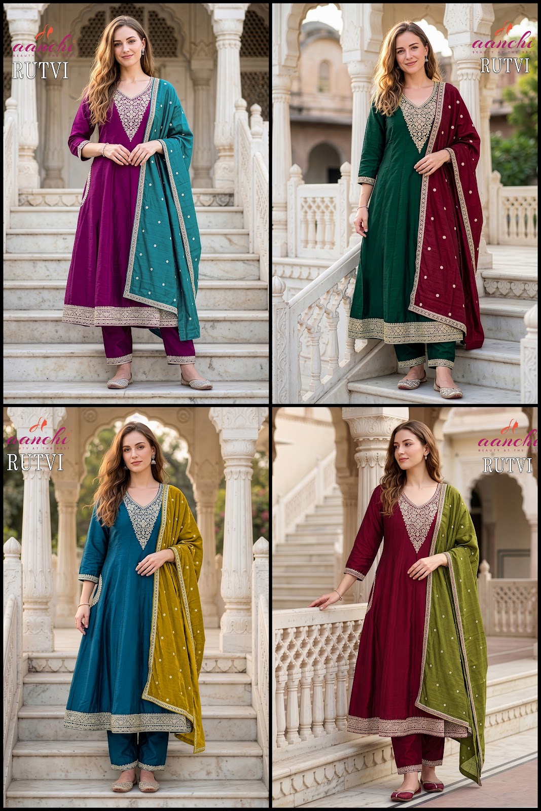 Rutvi Aanchi Vichitra Silk Readymade Anarkali Suits Manufacturer Ahmedabad
