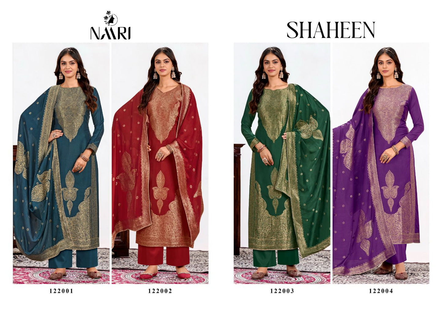 Shaheen Naari Muslin Jacquard Pant Style Suits Wholesale Price