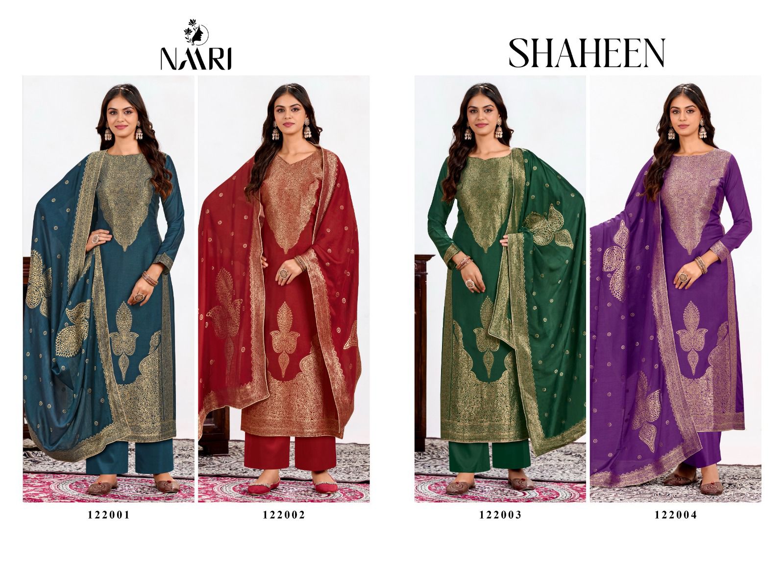 Shaheen Naari Muslin Jacquard Pant Style Suits Wholesale Price