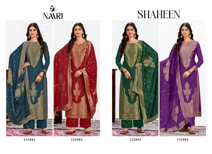 Shaheen Naari Muslin Jacquard Pant Style Suits Wholesale Price