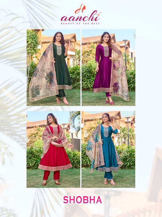 Shobha Aanchi Vichitra Silk Readymade Anarkali Suits Wholesale Rate