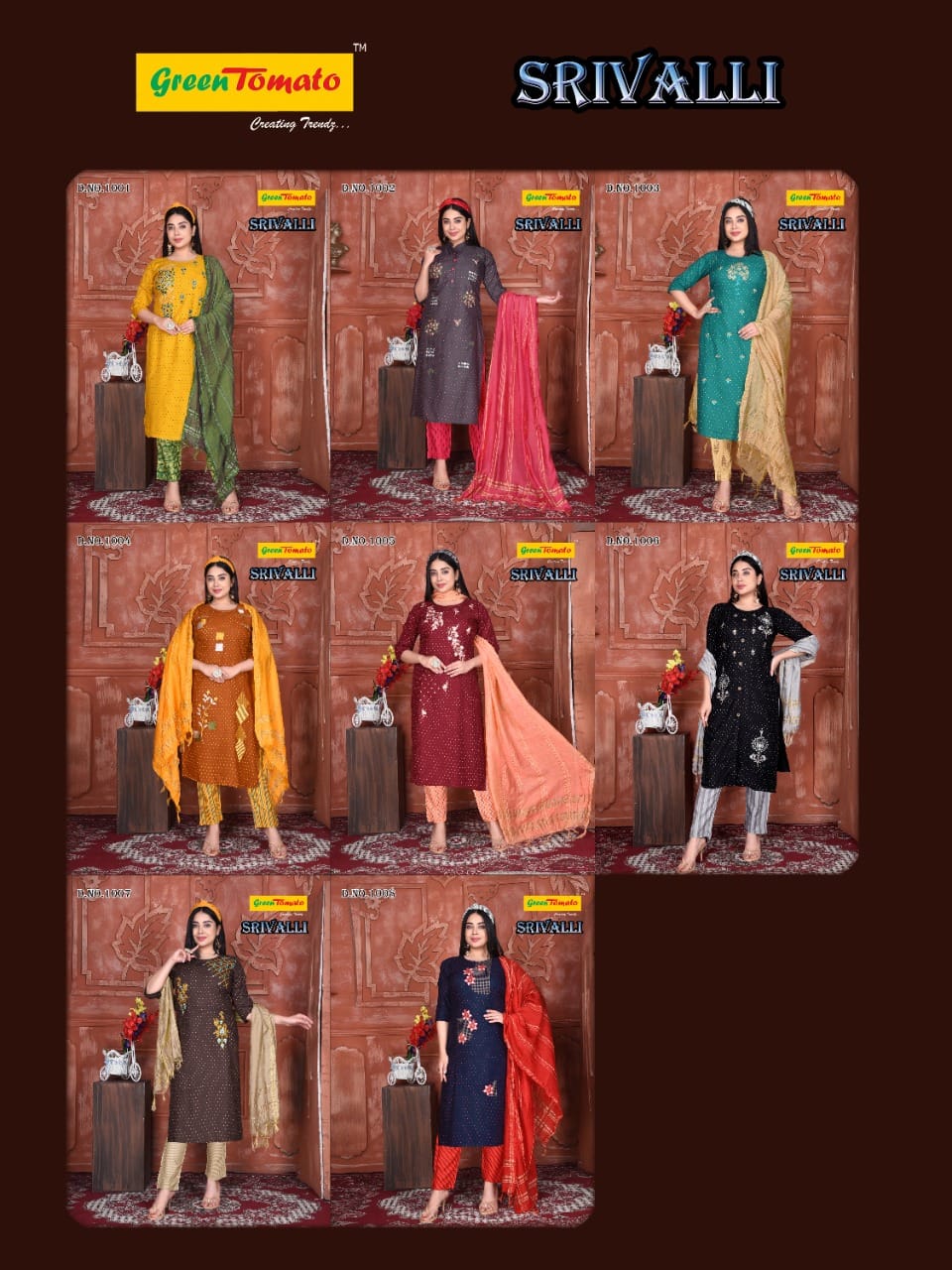 Srivalli Green Tomato Rayon Readymade Pant Style Suits Exporter Gujarat