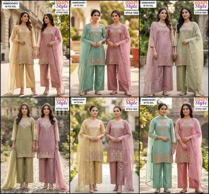 Style 1620-1625 Ossm Tissue Readymade Plazzo Style Suits Exporter