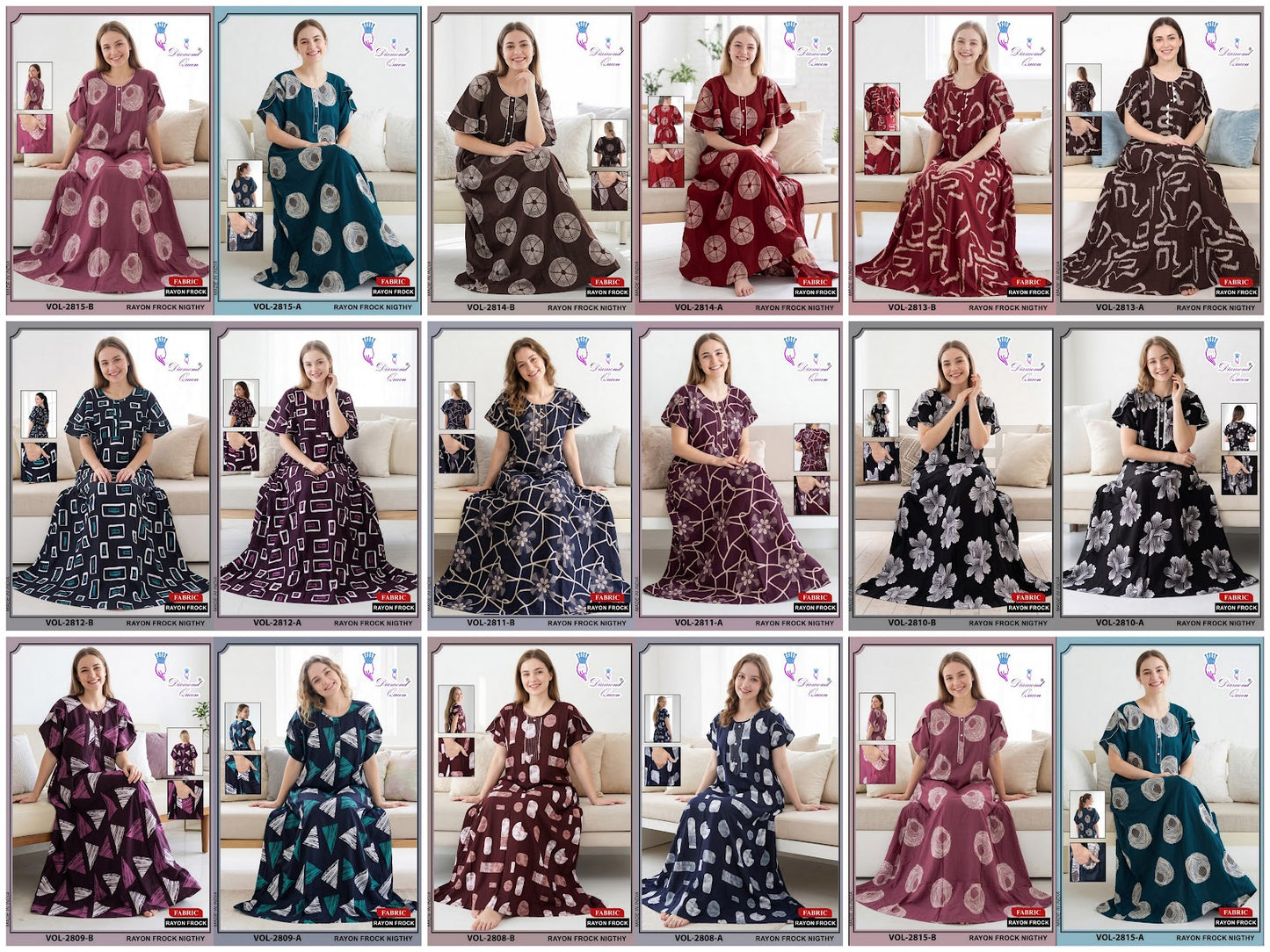 Vol 2808-2815 Diamond Queen Rayon 22Kg Night Gowns Manufacturer