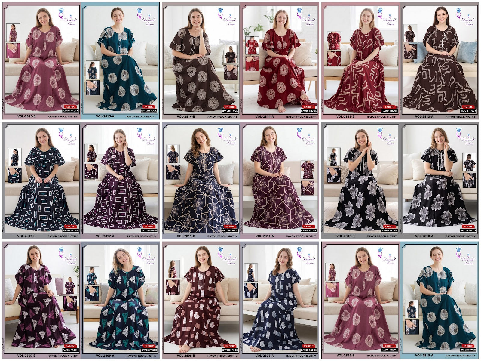 Vol 2808-2815 Diamond Queen Rayon 22Kg Night Gowns Manufacturer