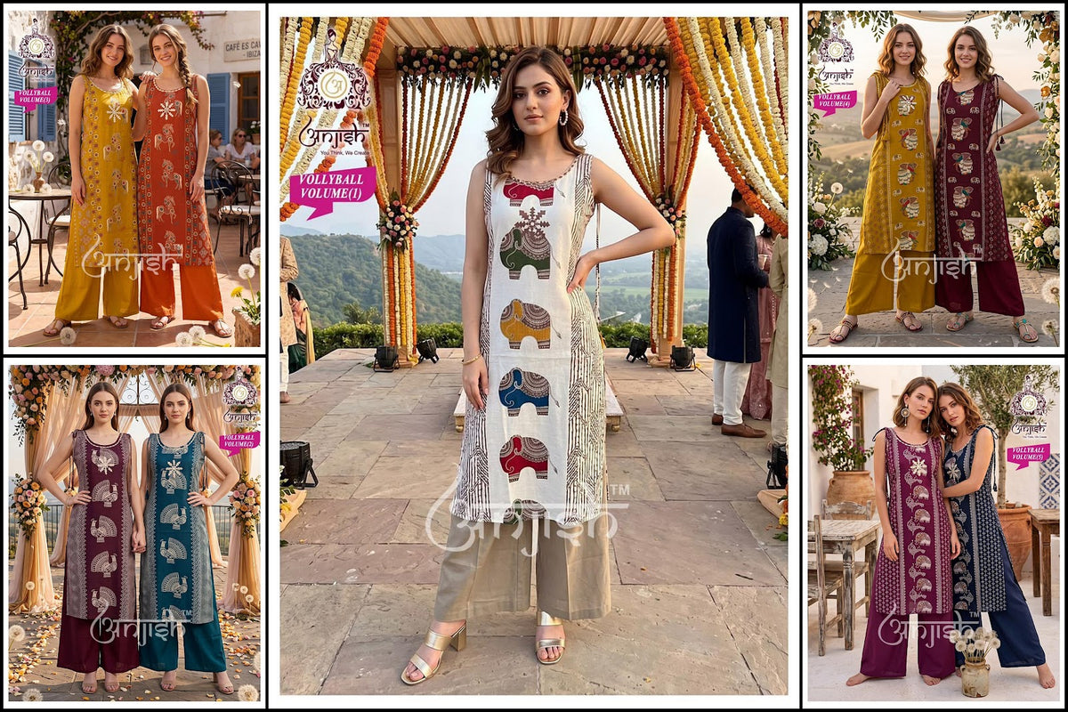 Vollyball Anjish Vetican Kurti Plazzo Set Exporter Gujarat