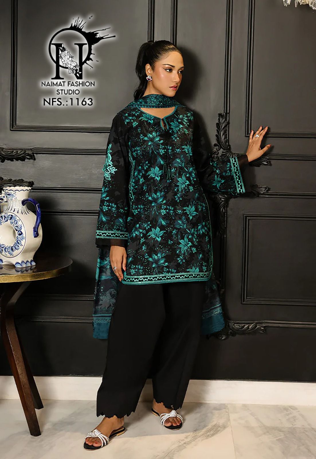 Nfs 1163 Naimat Fashion Studio Satin Pakistani Readymade Suits Wholesale Rate