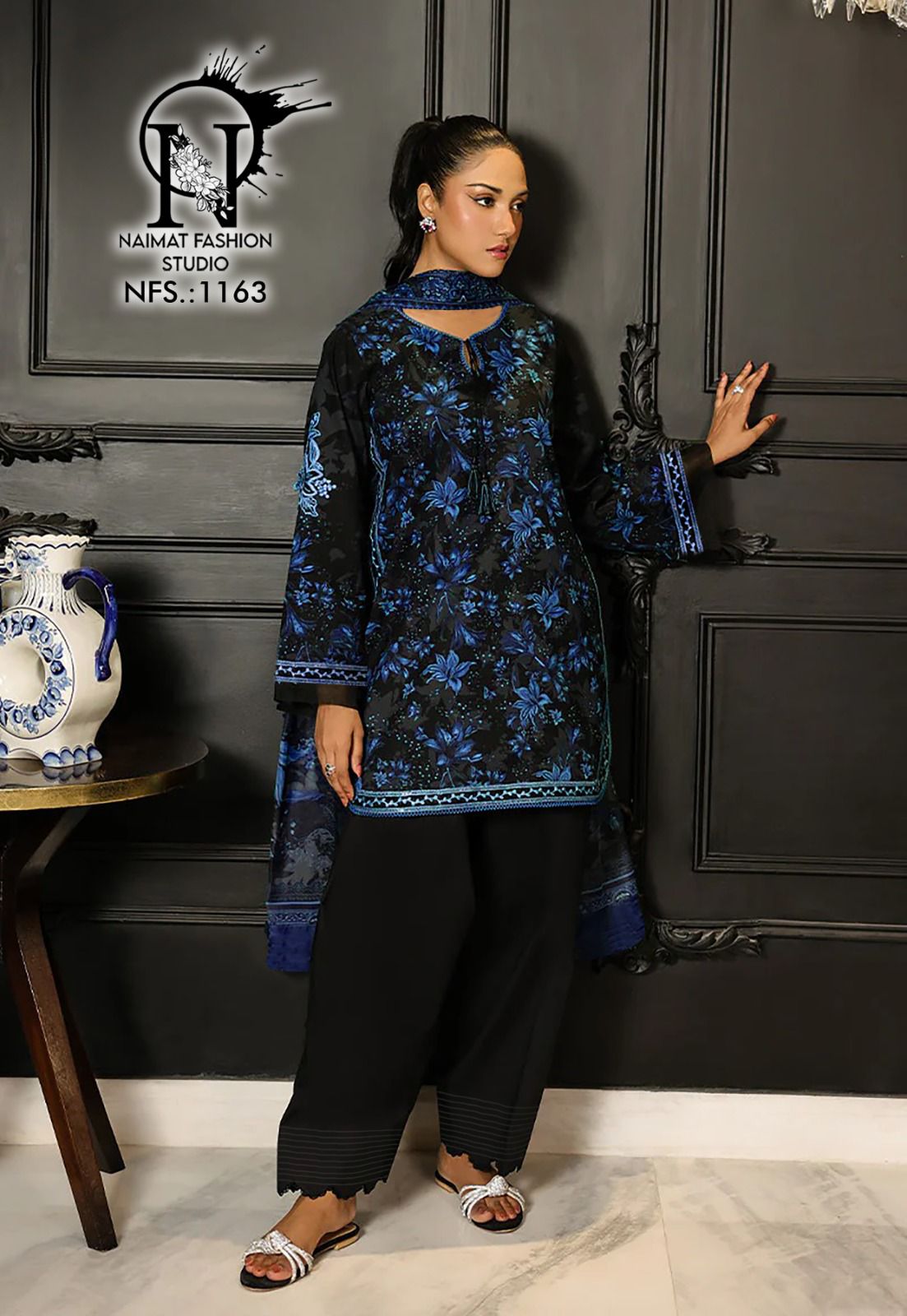 Nfs 1163 Naimat Fashion Studio Satin Pakistani Readymade Suits Wholesale Rate