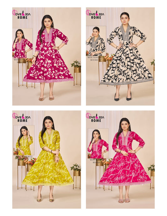 Rome Series Dveeja Fashion Reyon Anarkali Kurtis Manufacturer
