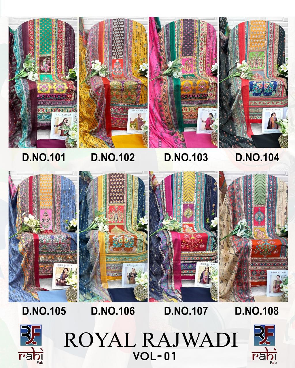 Royal Rajwadi Vol 1 Rahi Fab Cotton Lawn Open Picture Karachi Salwar Suits Exporter
