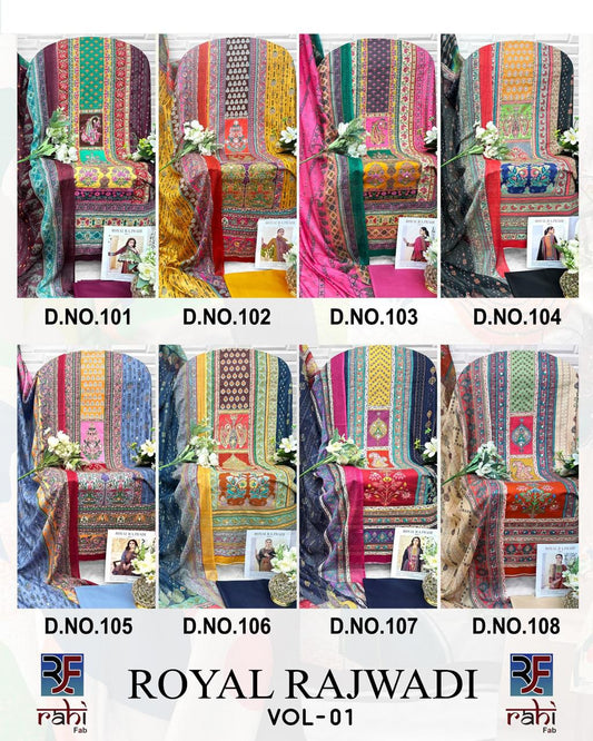 Royal Rajwadi Vol 1 Rahi Fab Cotton Lawn Open Picture Karachi Salwar Suits Exporter