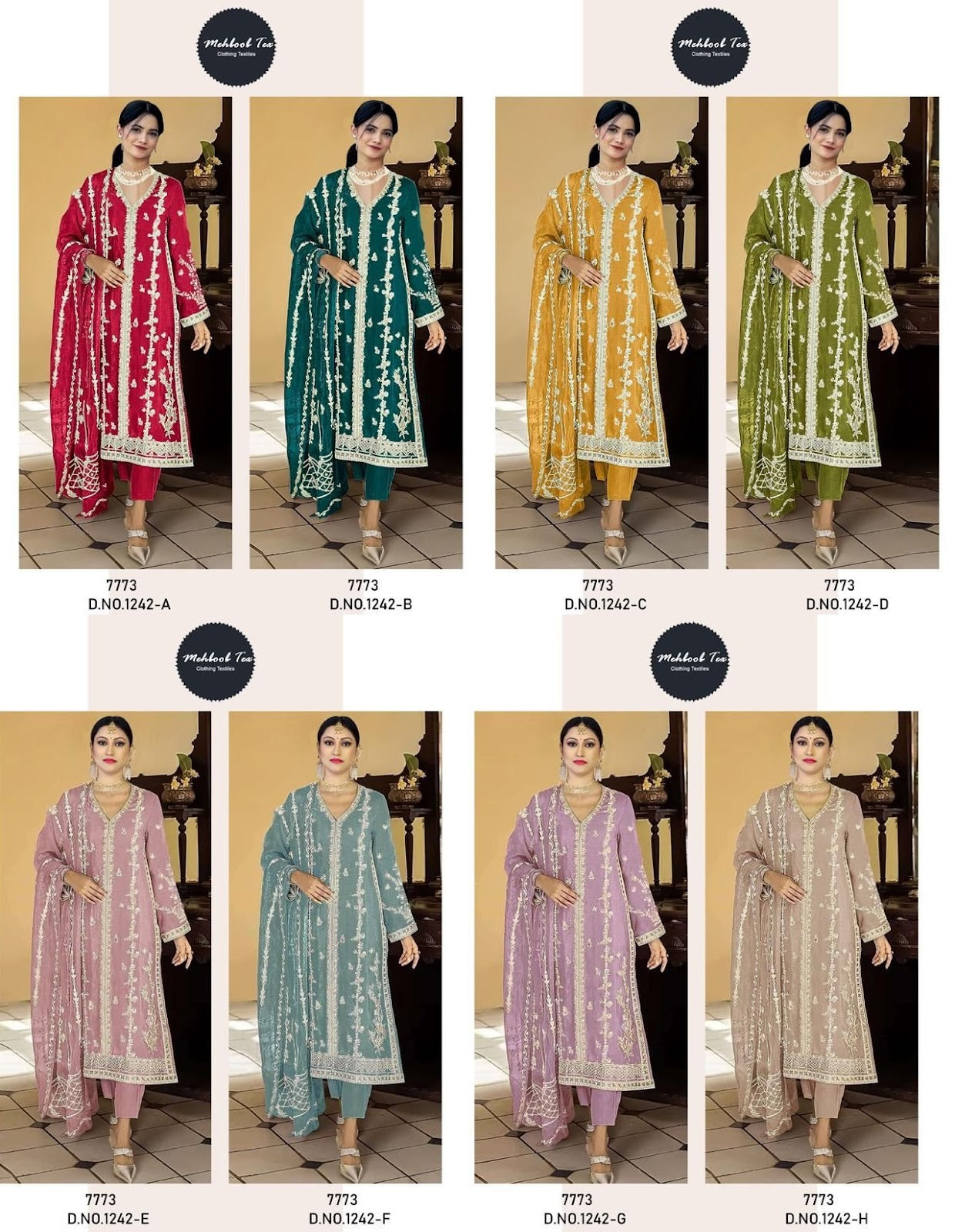 1242 Mehboob Tex Organza Pakistani Salwar Suits