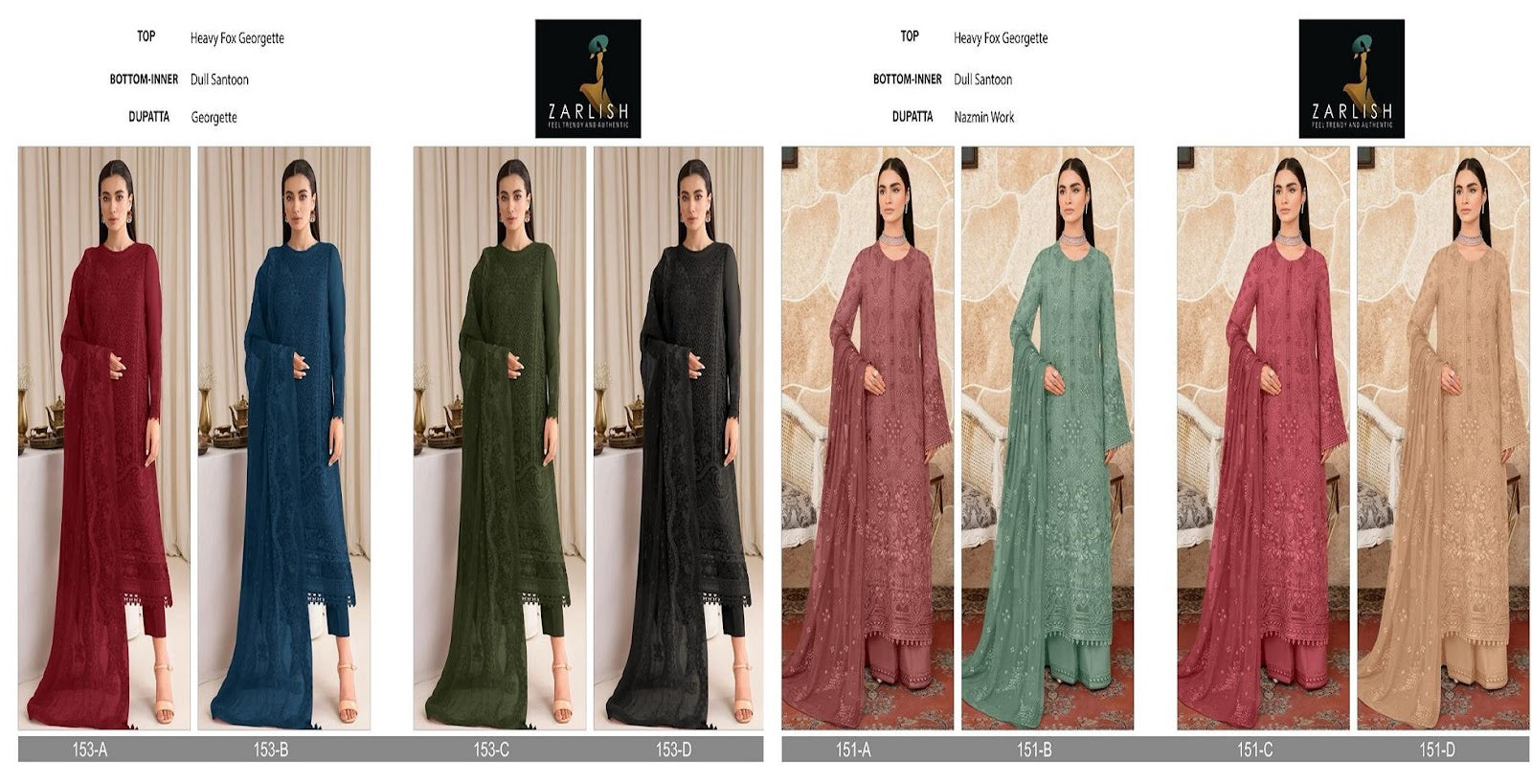 151 And 153 Zarlish Fox Georgette Pakistani Salwar Suits