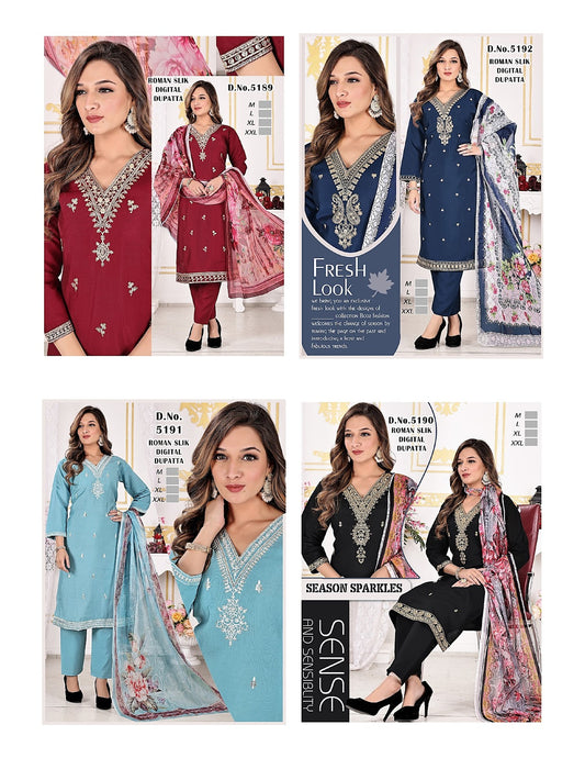 5189-5192 Kh Roman Silk Readymade Pant Style Suits