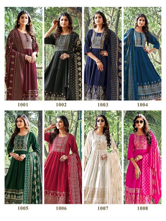Avantika Vol 1 Rare Lily Rayon Gown Dupatta Set
