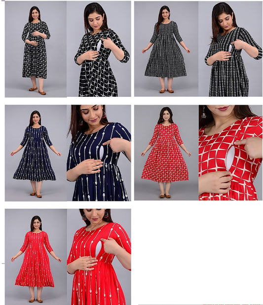 Design 1 Ganpati Rayon Feeding Kurtis