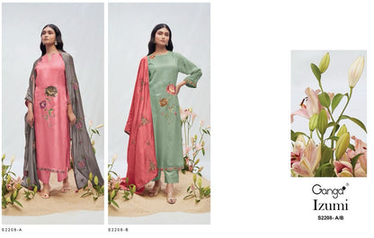 Lzumi 2208 Ganga Habutai Silk Plazzo Style Suits