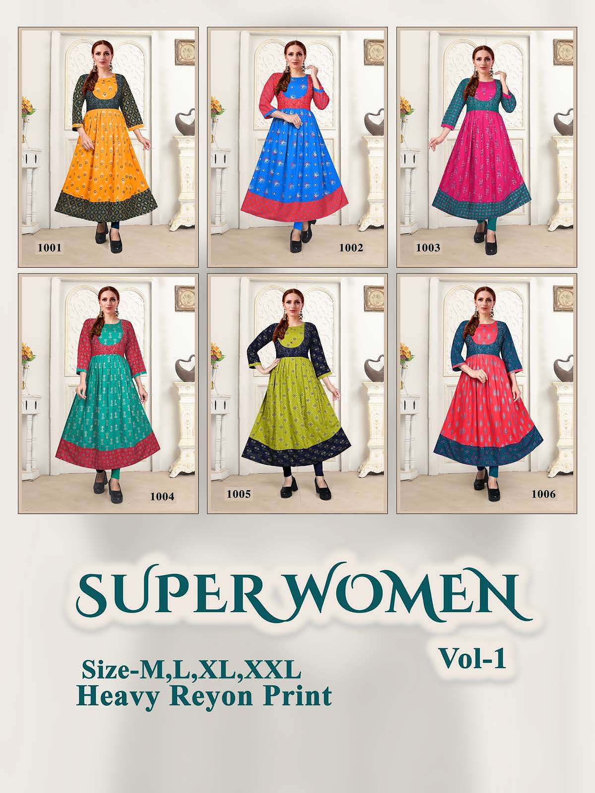 Super Woman Vol 1 Kavinay Rayon Anarkali Kurtis
