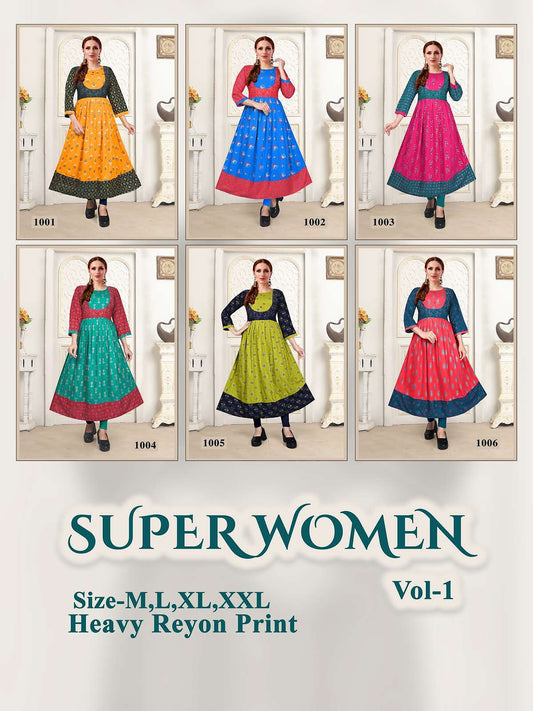Super Woman Vol 1 Kavinay Rayon Anarkali Kurtis