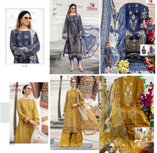 1006-1007 Aasha Designer Cotton Pakistani Patch Work Suits