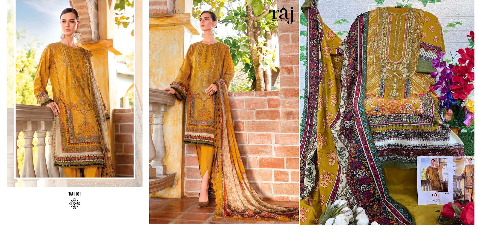 101-102 Taj Creations Cotton Pakistani Salwar Suits