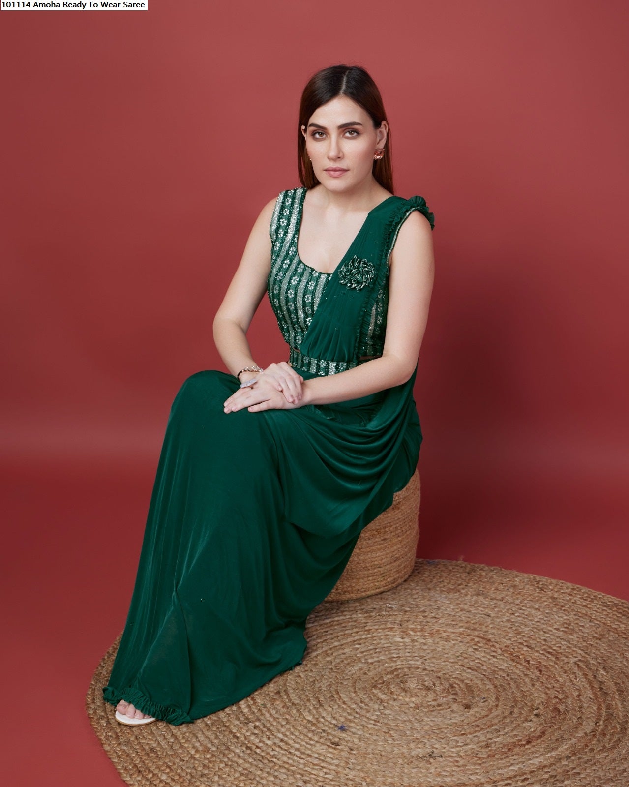 Wine Color Ready Pleated ready to wear Saree with Belt
