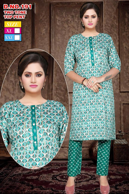 10124 Mahakal Two Tone Kurti Pant Set