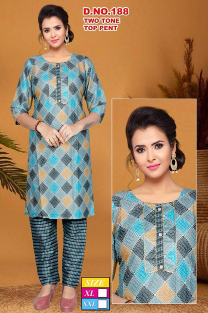 10124 Mahakal Two Tone Kurti Pant Set