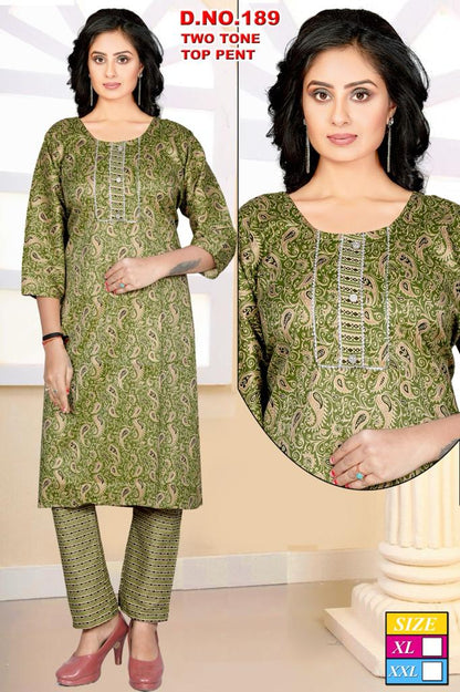 10124 Mahakal Two Tone Kurti Pant Set