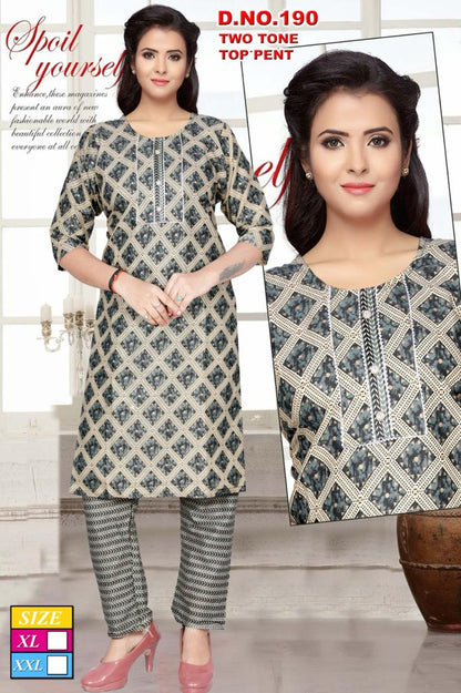 10124 Mahakal Two Tone Kurti Pant Set