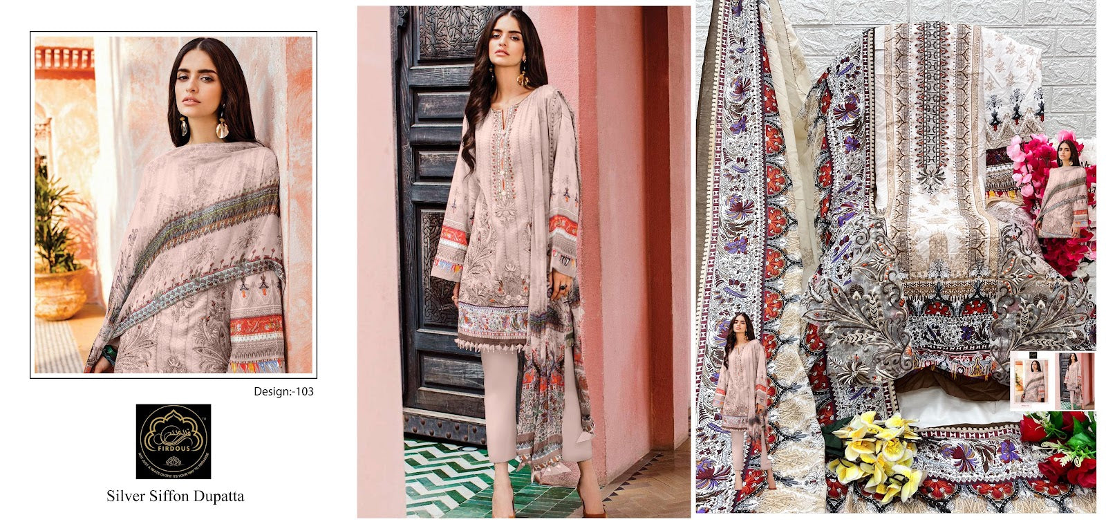 103-104 Firdous Art Cotton Pakistani Patch Work Suits