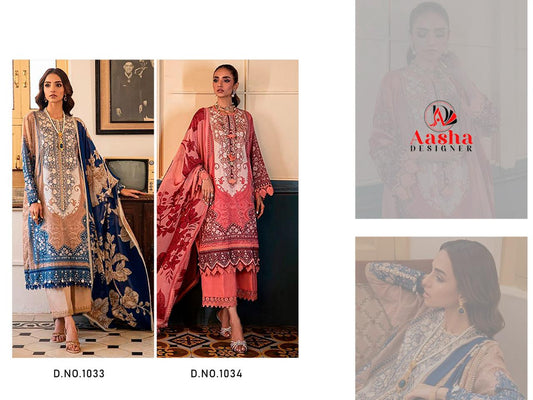 1033-1034 Aasha Designer Cotton Pakistani Patch Work Suits