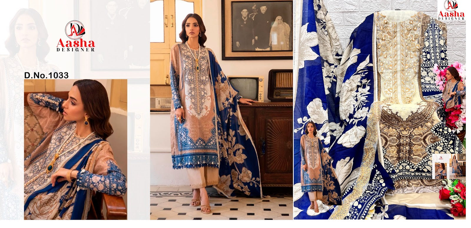 1033-1034 Aasha Designer Cotton Pakistani Patch Work Suits