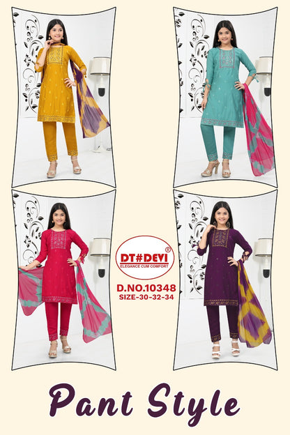 10348 Dt Devi Silk Girls Readymade Pant Suits