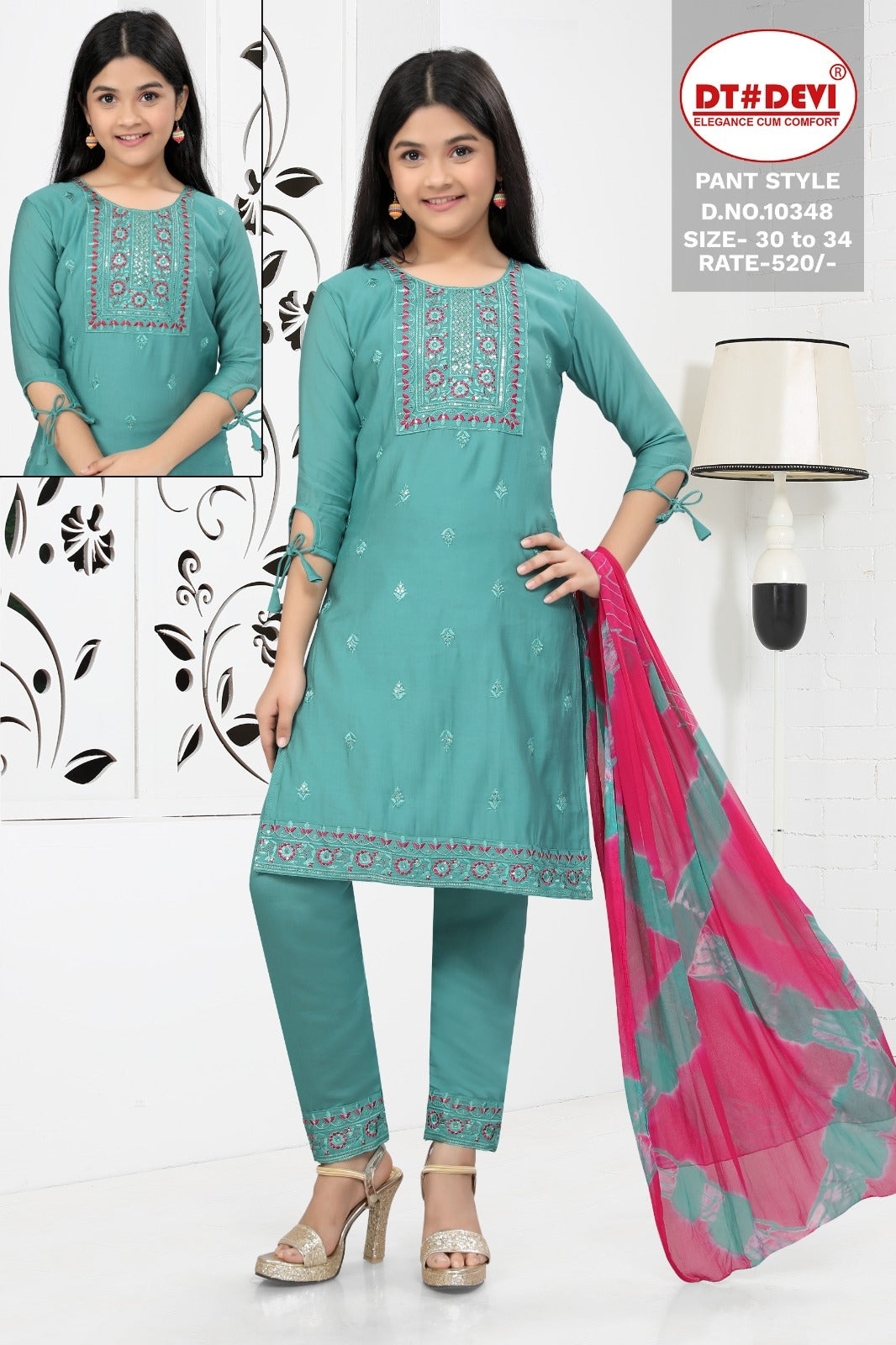 10348 Dt Devi Silk Girls Readymade Pant Suits