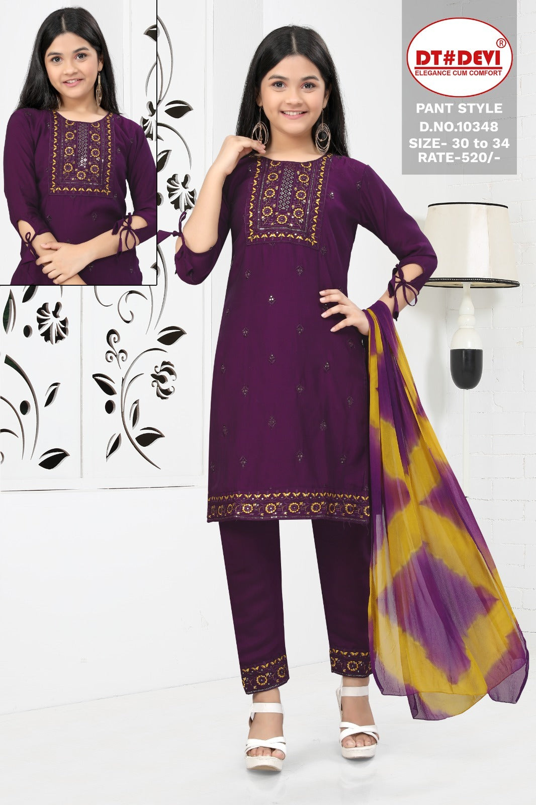 10348 Dt Devi Silk Girls Readymade Pant Suits
