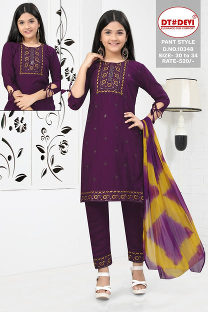 10348 Dt Devi Silk Girls Readymade Pant Suits