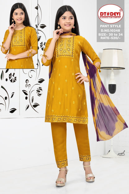 10348 Dt Devi Silk Girls Readymade Pant Suits