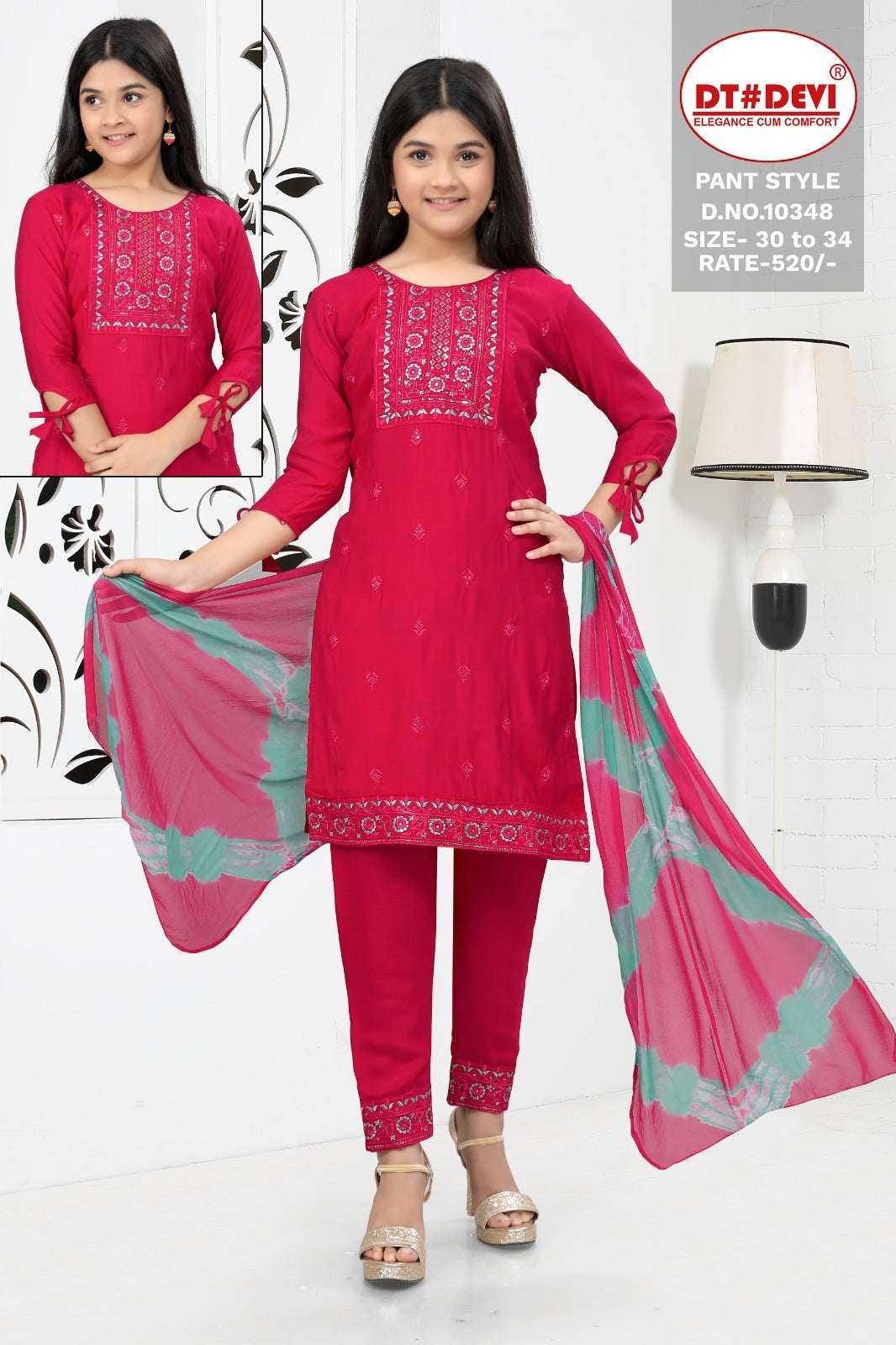 10348 Dt Devi Silk Girls Readymade Pant Suits
