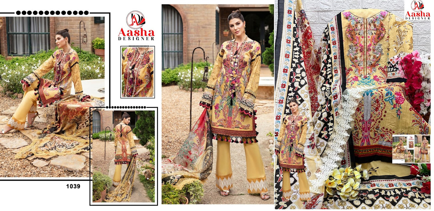 1038-1039 Aasha Designer Cotton Pakistani Patch Work Suits