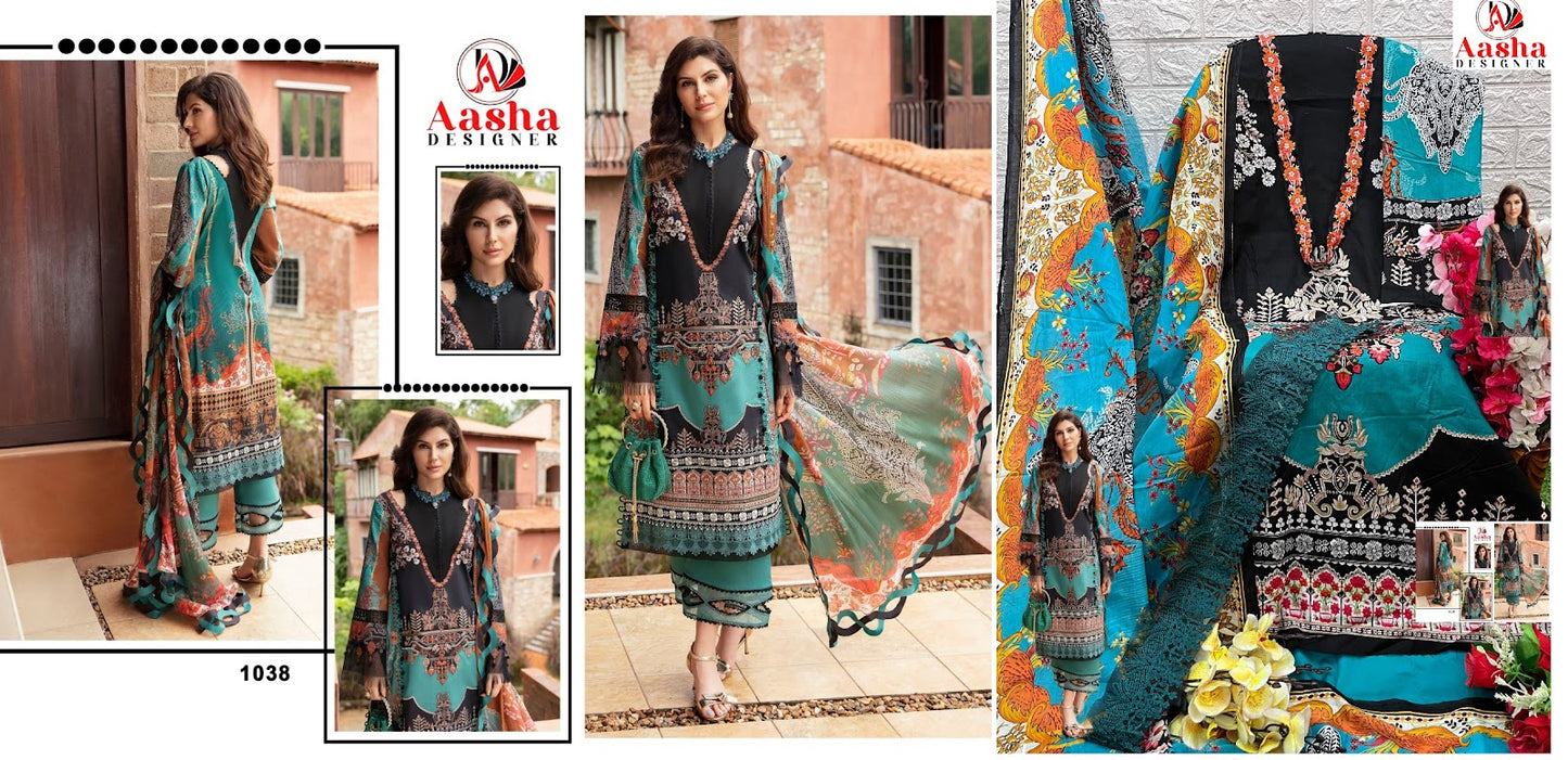 1038-1039 Aasha Designer Cotton Pakistani Patch Work Suits