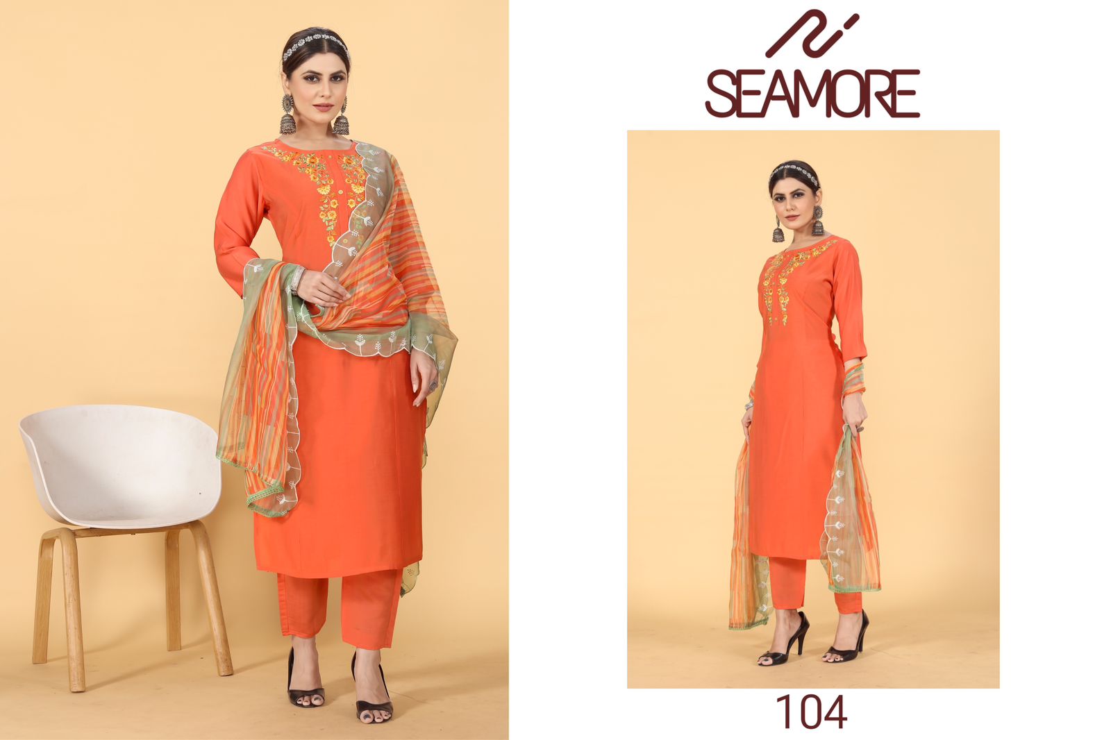 104-105 Seamore Chanderi Readymade Pant Style Suits