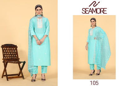 104-105 Seamore Chanderi Readymade Pant Style Suits